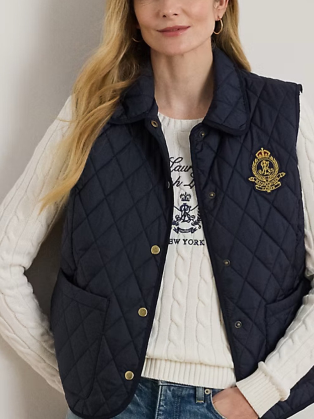 Ralph Lauren Double RL Navy Quilted Crest Vest. Brand new no tags